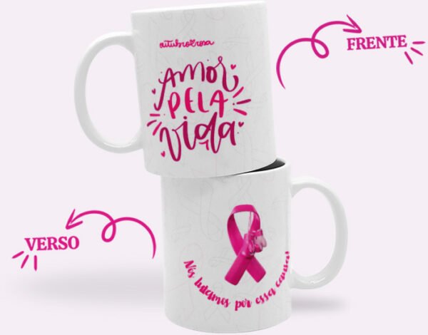 Caneca Panorâmica Campanha Outubro Rosa Lettering Ilustrativo Rosa E Branco
