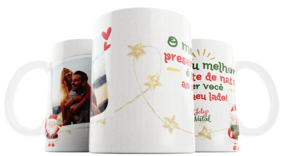 Caneca Personalizada Natal com foto Verde e Vermelho 