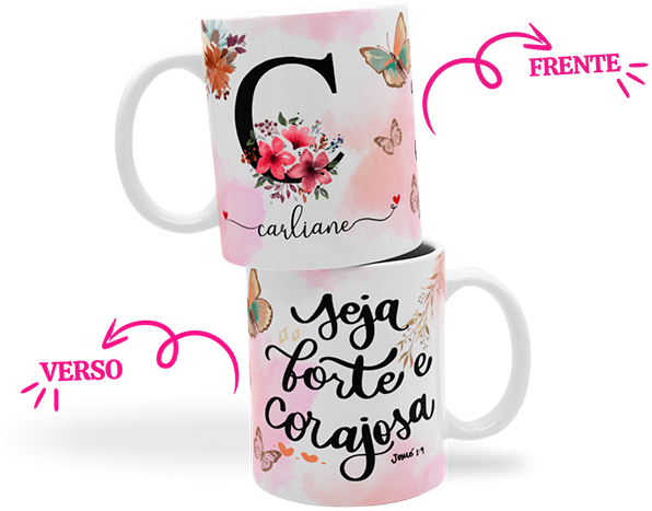 caneca letras florais