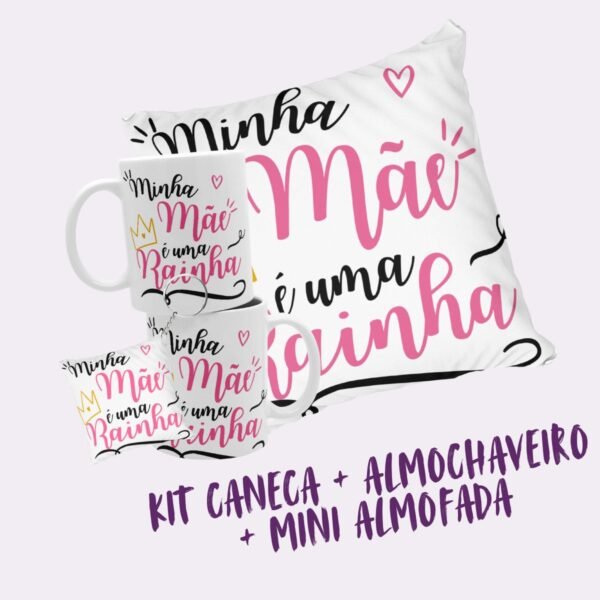 Kit Dia das Mães – Almofada, Almochaveiro e Caneca com Estampas Fixas